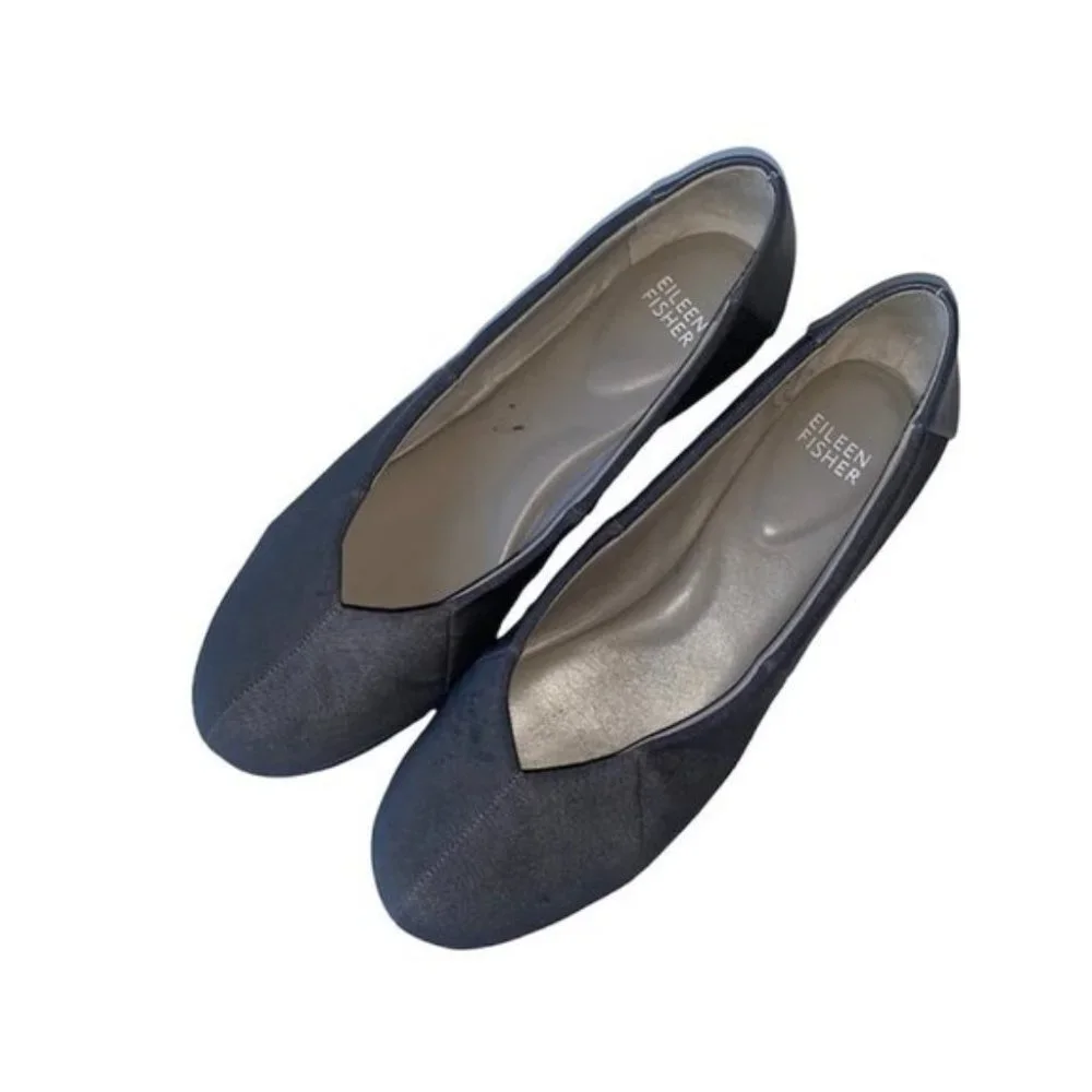 Eileen Fisher Flats Women’s Size 7.5 US Grey Gosgrain Leather Patch Ballet Shoes
